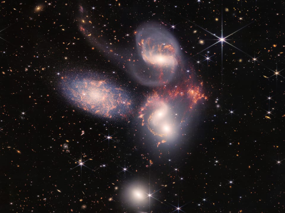Stephan's Quintet, a group of five galaxies, photographed by the James Webb Space Telescope